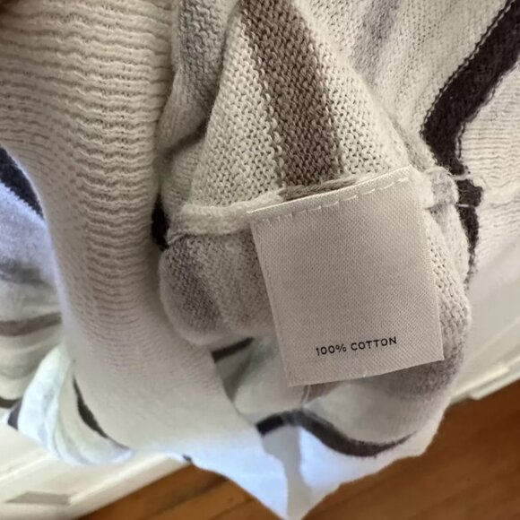 Caslon Striped Button Up V-Neck 100% White Cotton Knit Tee rn58665 - Picture 9 of 9